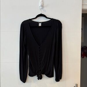 VENUS Black V-Neck Button-Down Top